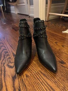 Zara Black Pointed Toe Studded Ankle Boots